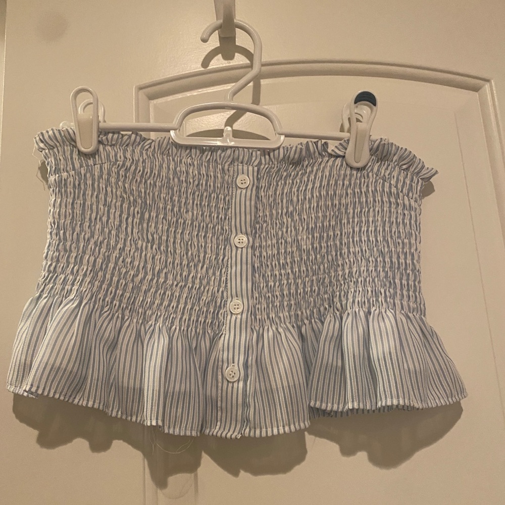 Strapless Blue and White Crop Top